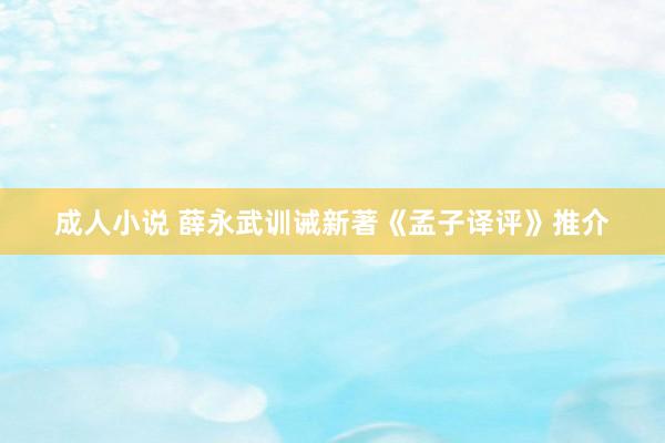 成人小说 薛永武训诫新著《孟子译评》推介