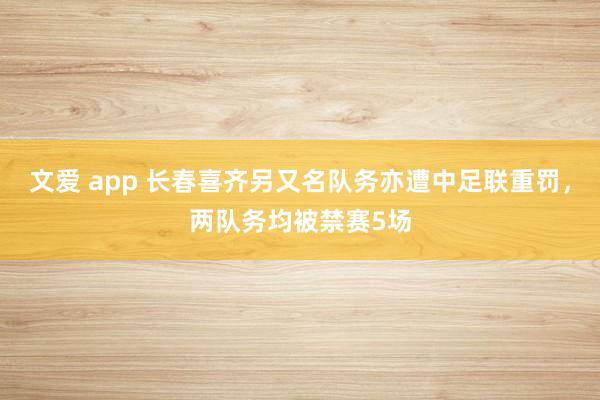 文爱 app 长春喜齐另又名队务亦遭中足联重罚，两队务均被禁赛5场